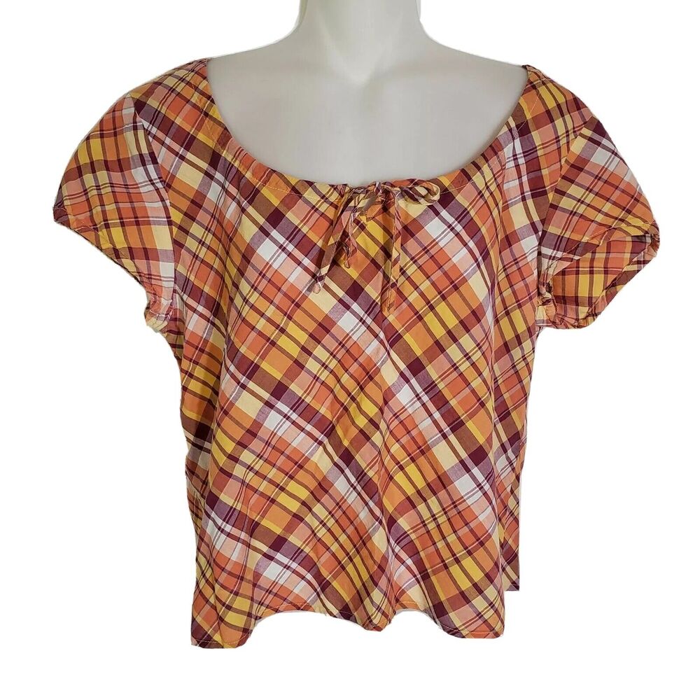 American Eagle Outfitters Womens Large L Crop Top Short Sleeve Multi Color Tie